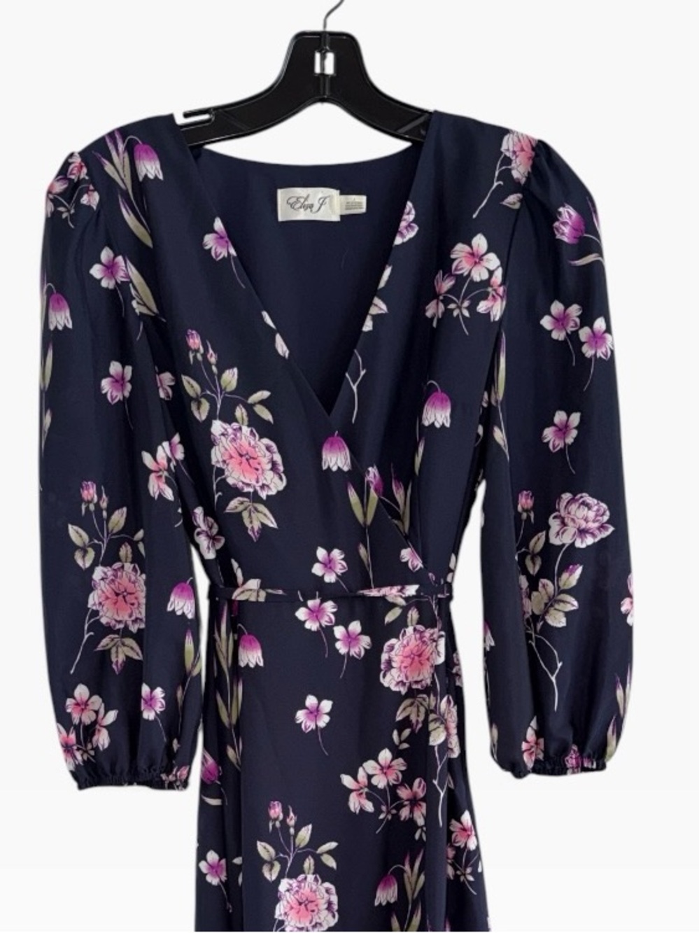 Eliza J Navy Floral Print Wrap Dress size 2 - Picture 6 of 12